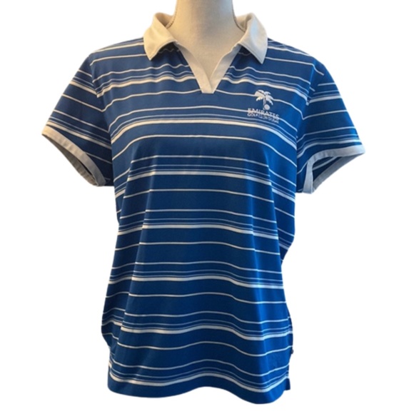 CALLAWAY EMIRATES GOLF CLUB DUBAI Collared Blue Striped Shirt Short Sleeve - Picture 1 of 11
